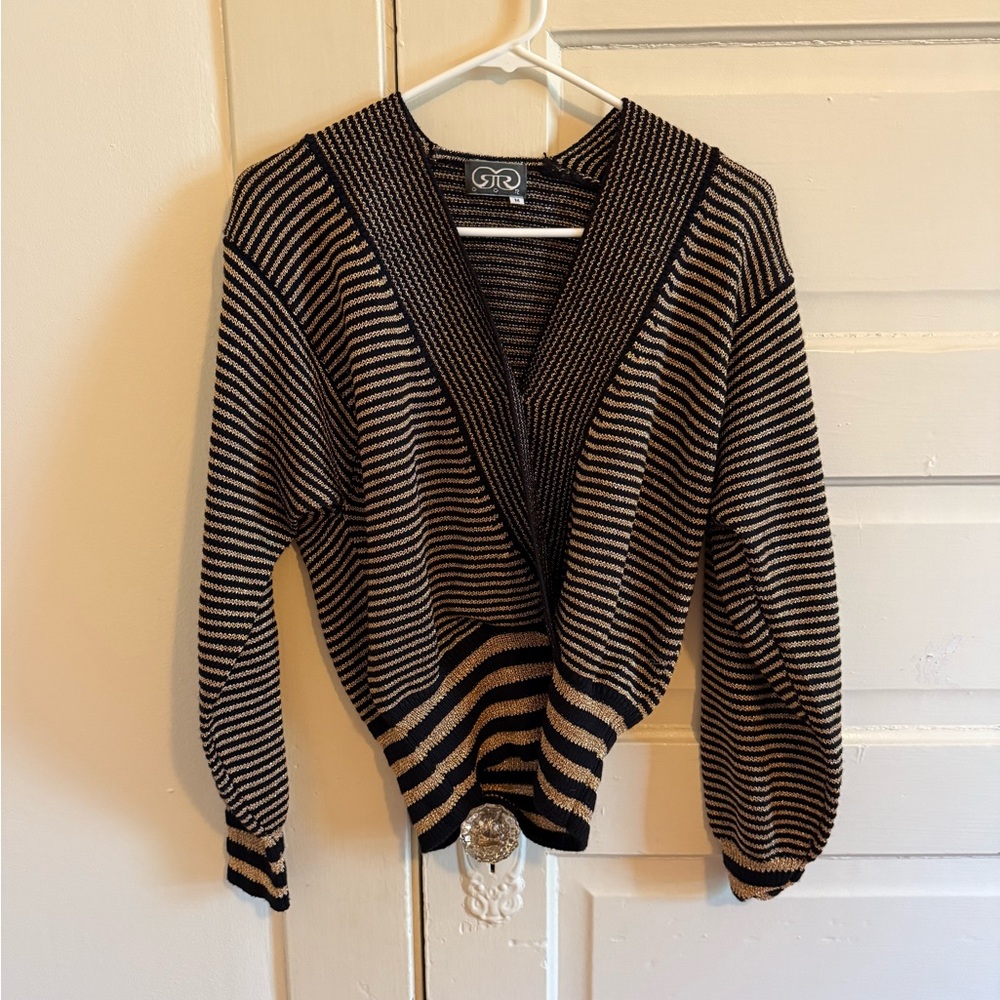 Striped V-Neck Sweater in Black and gold